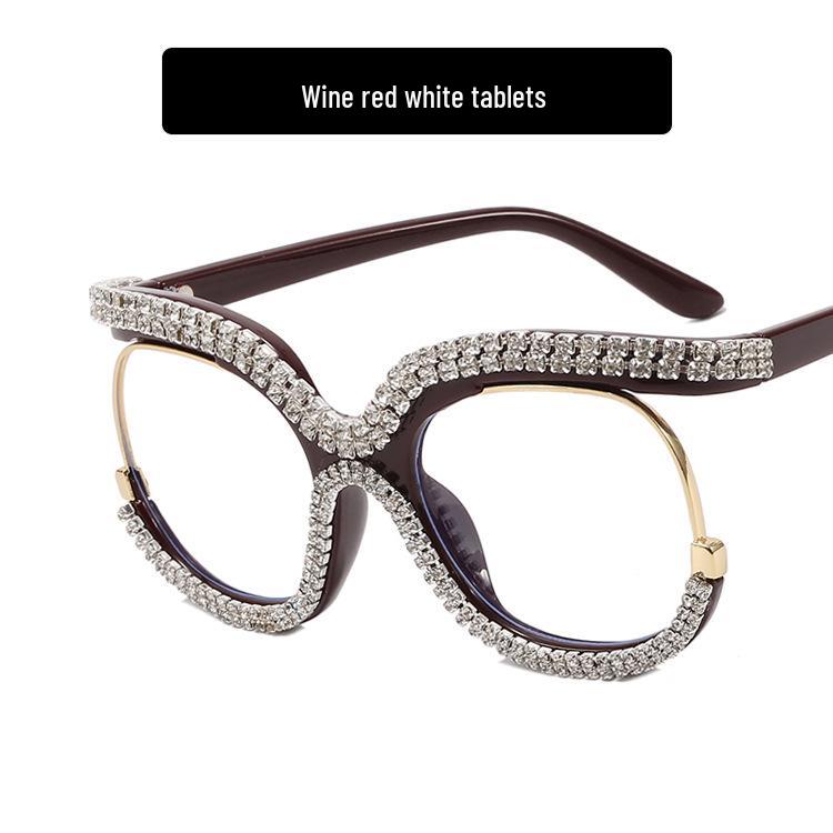 2022 Trendy Rhinestone Owl Large Anti-Blue Light Eyeglass Frame for European & American Styles