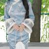 Blue Lady 2026 Winter Qipao: Velvet Plush Collar, Wide Sleeves Dress
