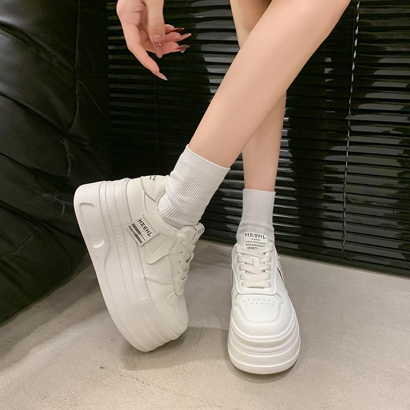 8CM thick-soled heightening shoes women's 2025 spring new Korean version versatile lace-up air force white shoes casual shoes board shoes