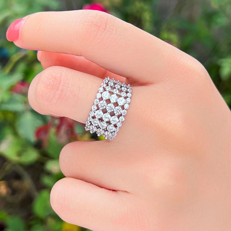 Luxury Retro Super Flash Hollow Full Diamond Open Ring Zircon Ring Jewelry
