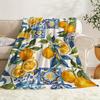 Moderne Oranje Blauwe Citroen Bloemen Flanellen Plaid, Zacht Warm, Gequilte Gebreide Stof voor Alle Seizoenen, Digitale Print, voor Dutjes Kamperen Reizen Kantoor