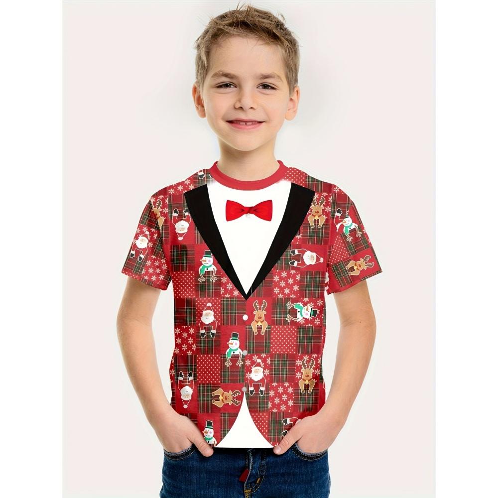 Children's T-shirts, Santa Claus Christmas prints, girls' clothes, cute cartoon pullovers, boys' tops, fashionable gifts, children's clothing