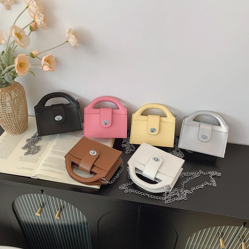 Pu Lightweight Leather Mini Square Bag With Chain School And Casual Occasions