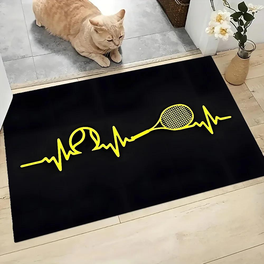 Tennis Court Net Ball Green Blue Graphic Printed Flannel Doormat Non-Slip Bathroom Kitchen Entrance Carpet Decor Floor Mat