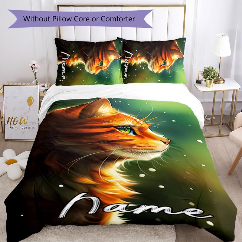 3pcs Custom Name Warriors Cats Bedding Set Duvet Cover Closure Includes 1 Duvet Cover & 2 Pillowcases for All Seasons Bedroom Decor