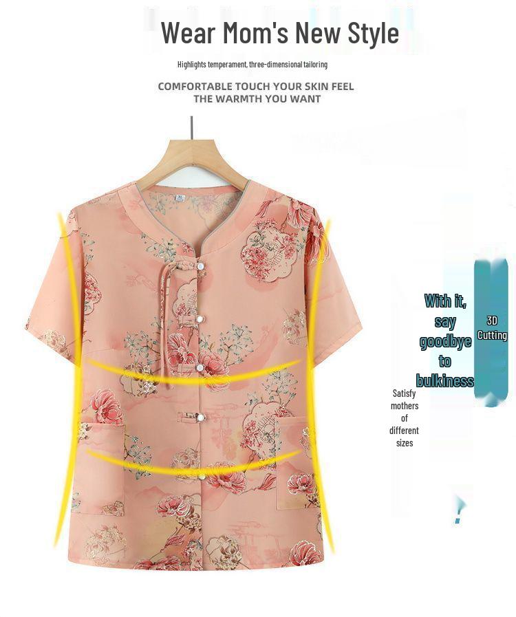 Mother's Day Chinese Style Summer Blouse - Short-Sleeved, Middle-Aged Women's Fashion Top