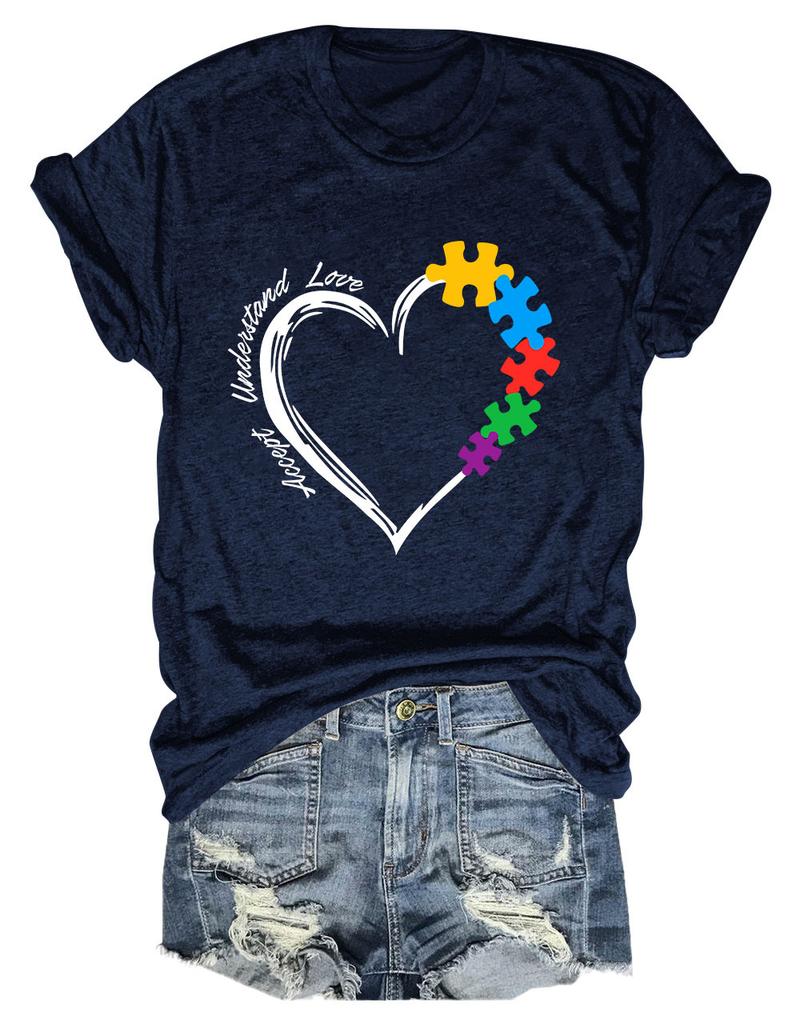 New Womens shortsleeved casual Tshirt accept understand love printed summer fashion loose top with shortsleeved pullover