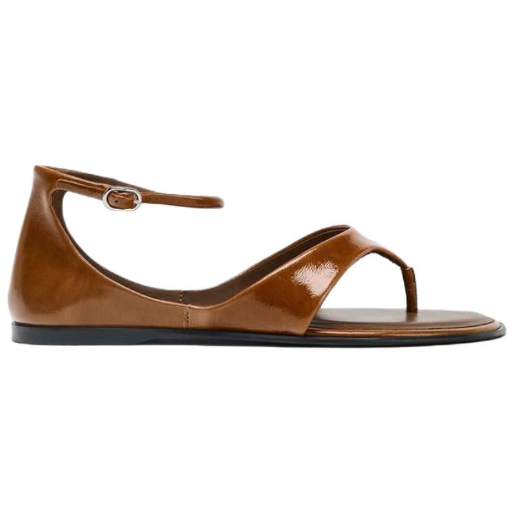 Zara Fashionable Minimalist One-Strap Sandals Women Sandals Brown 1602610105