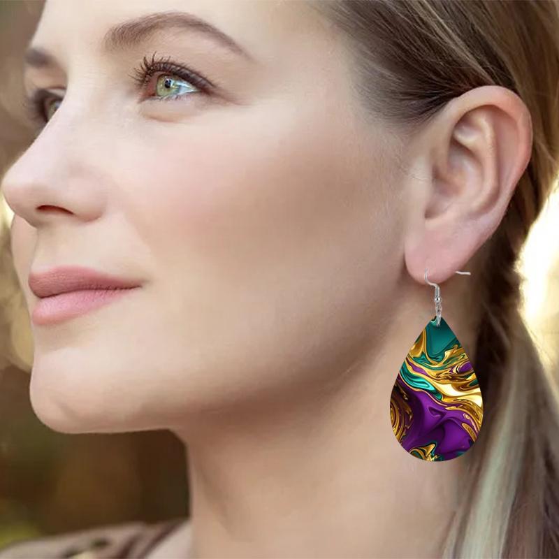 2 Paar Gold Lila Wasserwellen Tropfenform Abstrakte Lederohrringe Modische Ohrringe Feiertagsgeschenke für Freunde Party Modeaccessoires