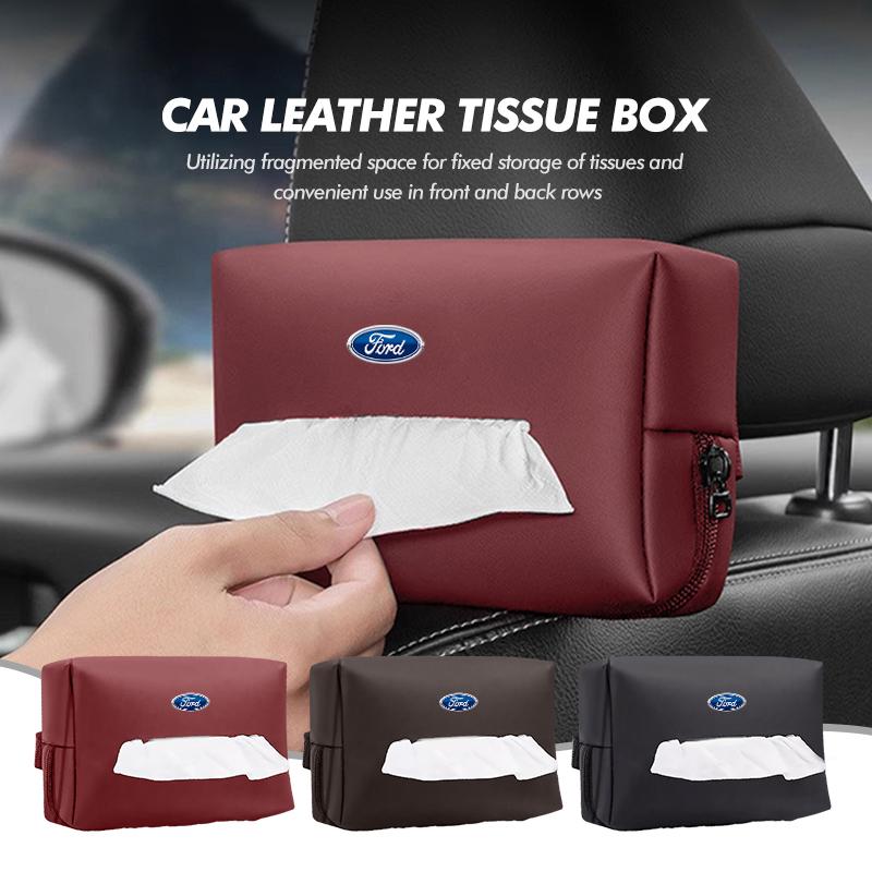 Vehicle Leather Tissue Holder Car Hanging Tissue Box With Zipper For Ford Fiesta Ranger Mondeo Escape Ecosport Fusion Explorer