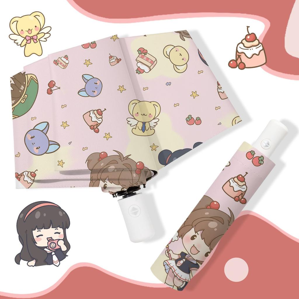 Cartoon Card Captor Umbrella Anime Automatic Folding Umbrella Kawaii Thickened Portable Windproof Umbrellas Kids Festival Gift