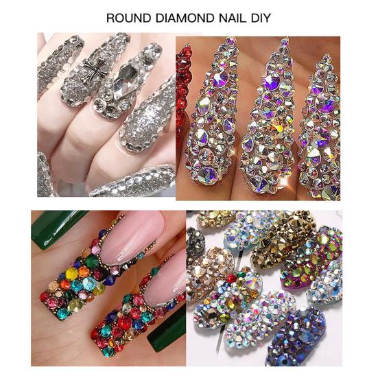 1 Set Round Nail Art Rhinestone Kit 12 Grids Assorted Size Decoration Fake Gems