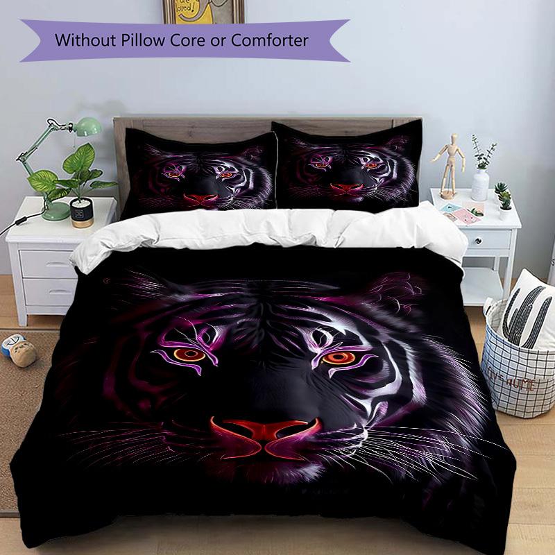 3pcs Tiger Face Duvet Cover Set -Includes 1 Duvet Cover and 2 Pillowcases, No Quilt Core, All-Season Home Decor Yy251111156
