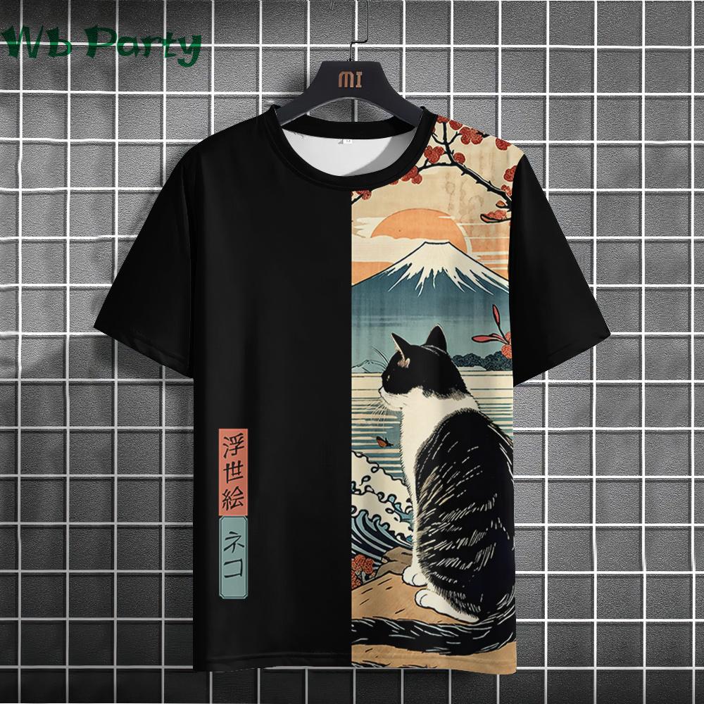 Summer Round Neck 3D Warrior Cat Pattern Printed Top Fashionable Casual Short Sleeved Men's T-shirts