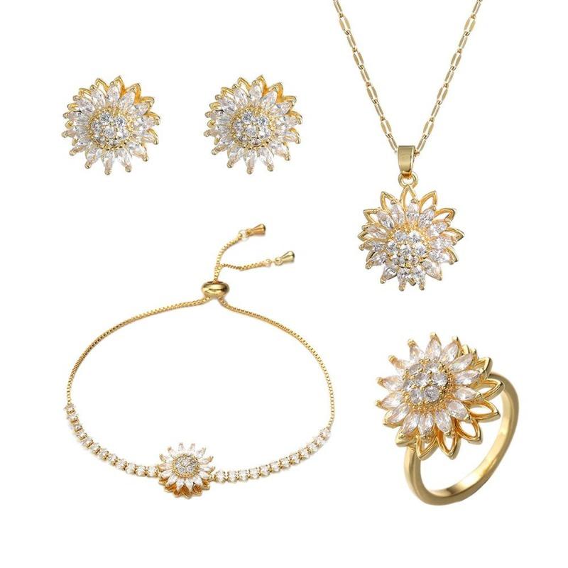 Necklace female, Japanese and Korean style sunflower with diamonds, sunflower ring, rotatable collarbone chain, jewelry