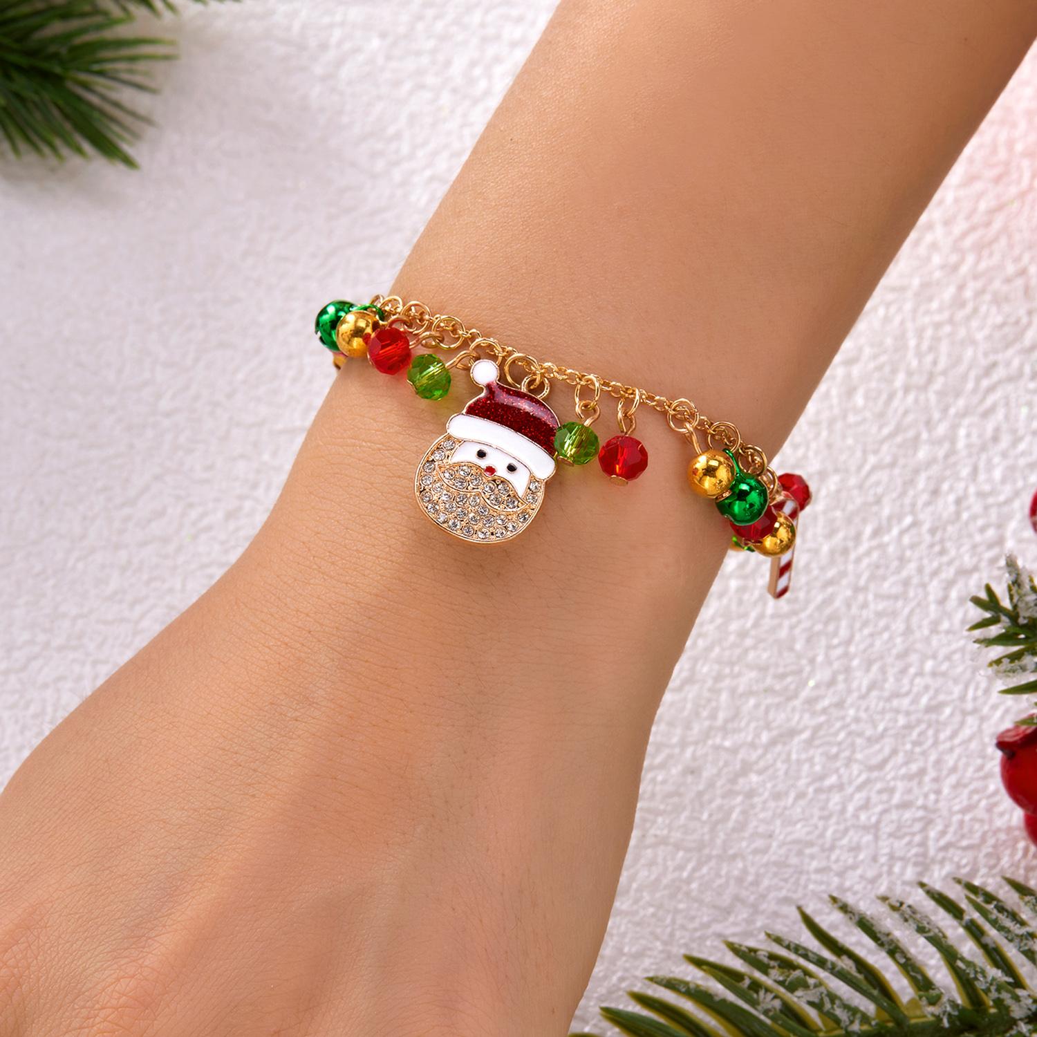 

Christmas Series Red Green Bells Beads Bracelet for Women Handmade Zircon Santa Claus Candy Metal Chain Bracelets Party Zircon
