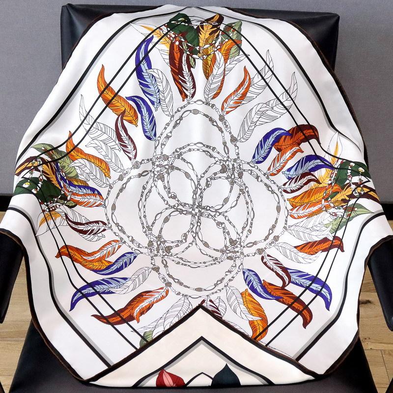 New feather chain double-sided printed mulberry silk silk scarf heavy silk 18 mmi twill silk large square scarf women s batch 88*88cm