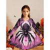 Black Butterfly Girl Long Sleeved Dress, Floral Round Neck All Season Casual Fashion Dress