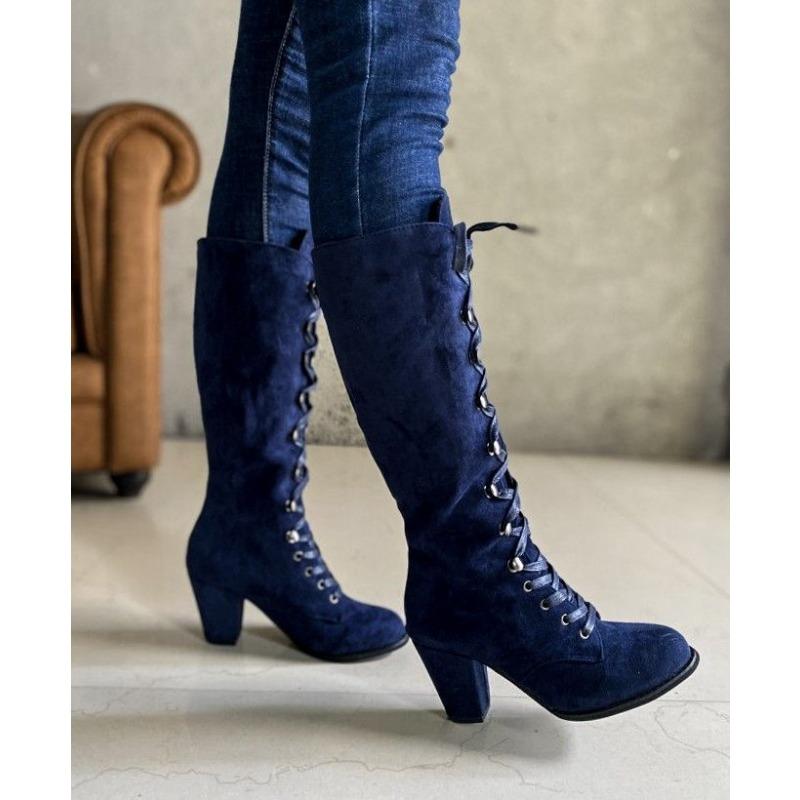 High-heeled Fashion Boots 2025 Winter New Slimming Plus-size Thick-heeled Cross-strap Boots