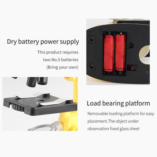 1 Set Adjustable Focus LED Fill Light Optical PMMA Lens High Multiple Student Microscope 100X/600X/1200X Handheld Optical Microscope Kit Laboratory