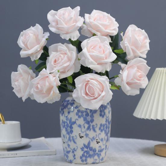 Artificial Rose 10 Head UV Resistant Fake Silk Flower Valentine's Day Wedding Party Table Centerpiece DIY Vase Faux Bloom Decoration