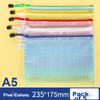 5 A5 File Folders with Subject Classification, Zipper Mesh Pockets, Plastic Exam Stationery Bags, Exam Storage Bags, Test Paper Pouches
