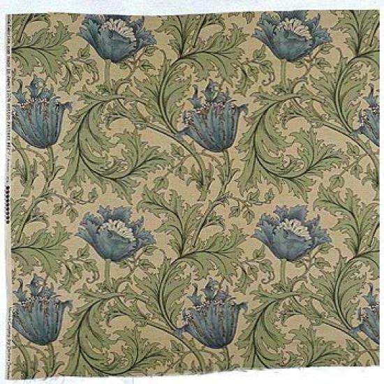 Morris Best of Morris Anemone 1 Meter Cotton Print Fabric MO-2139 Blue/Beige, Pre-Cut
