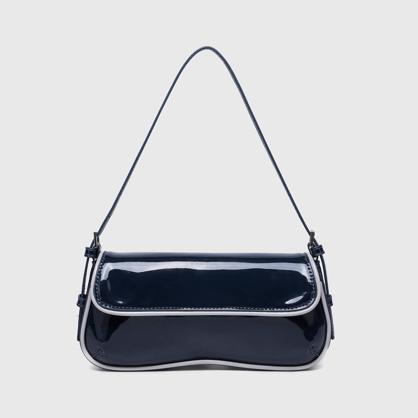 

ZR Premium Patent Leather Baguette Crossbody Bag - Women s High-End Simple Shoulder & Handheld Underarm Bag. No LOGO синій
