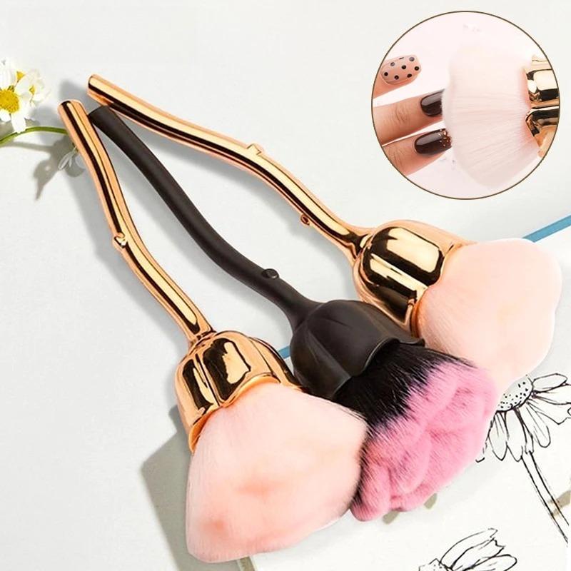 1pc Rose-Shaped Soft Brush, Nail Dust Brush, Makeup Blush Brush, Multi-Use Cleaning Tool for Manicure & Cosmetics