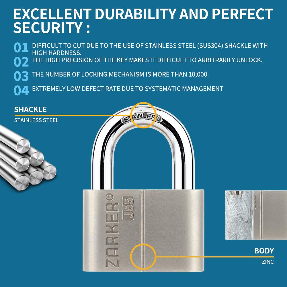 ZARKER Stainless Steel Rustproof Padlock Ideal for Container and Exterior Vehicles in Bad Weather J55, Warehouses, Warehouses,