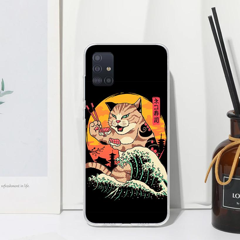 Ramen Sushi Samurai Tattoo Cat Phone Case For Samsung Galaxy A52 A42 A32 A22 A12 A02S A72 A51 A50S A41 A31 A21S A71 A40 A30S A20