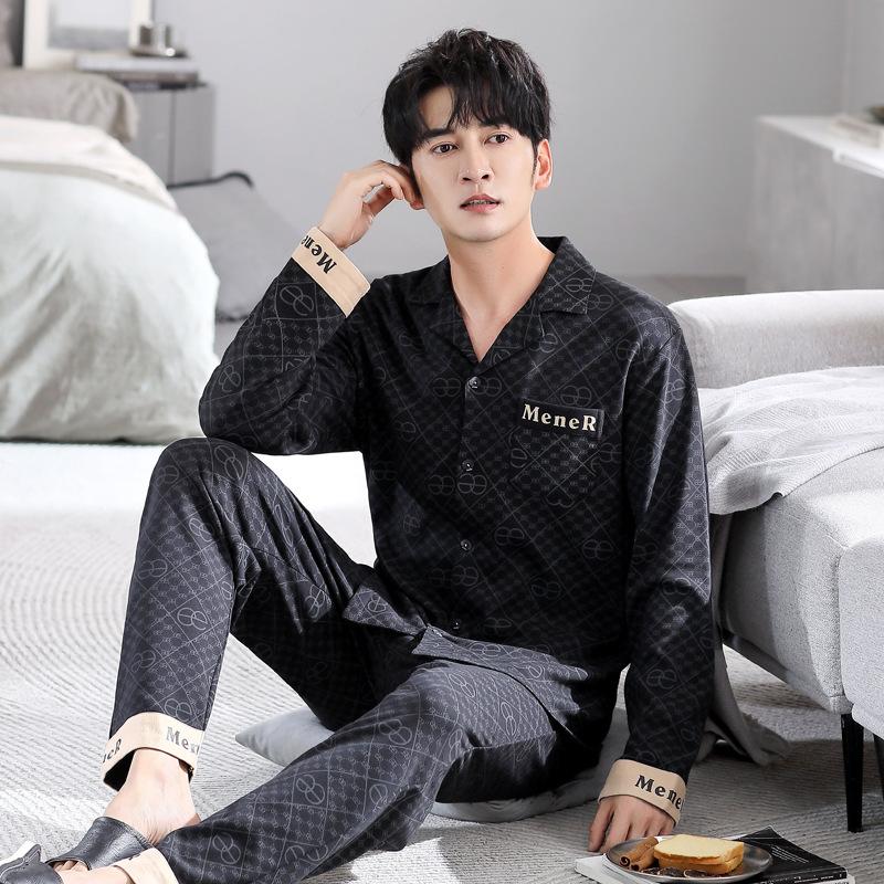 Пижама мужская весенне-осенняя хлопковая с длинным рукавом, мужская осенняя тонкая большого размера, летний кардиган, мужская осенняя домашняя одежда M