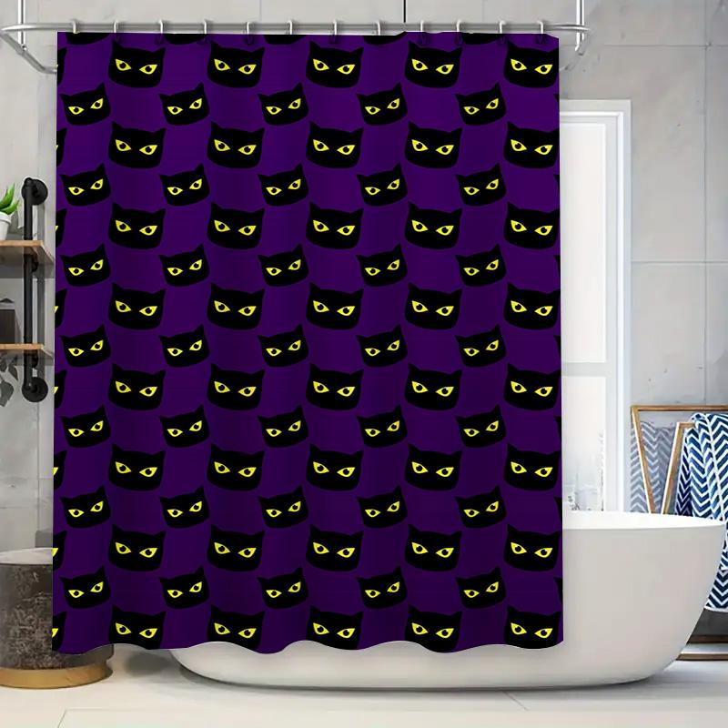 

Cat Eye Shower Curtain Purple Black Yellow Home Bathroom Decor Unique Print Waterproof Fabric Perfect Gift For Cat Lovers Hallow W60H190(CM)-1 Pcs