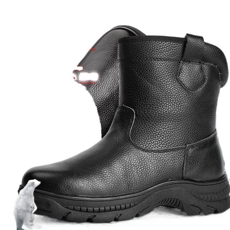 Northeast Men's Waterproof Sheepskin Wool Winter Boots - Thick, Warm, Genuine Leather, Cold-Proof Short Boots.