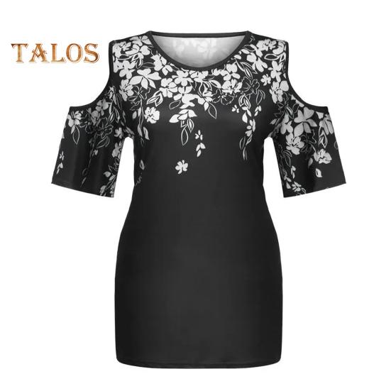 

Женская футболка с круглым вырезом и открытыми плечами, футболка с короткими рукавами, свободная посадка, повседневная футболка с цветочным принтом, повседневная одежда 2XL белый