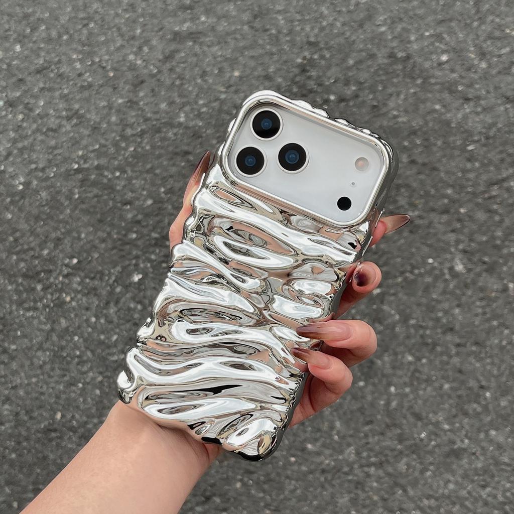 Overseas electroplating three-dimensional wrinkles are suitable for iPhone17Pro max Apple 16 mobile phone case 15/14 advanced sense