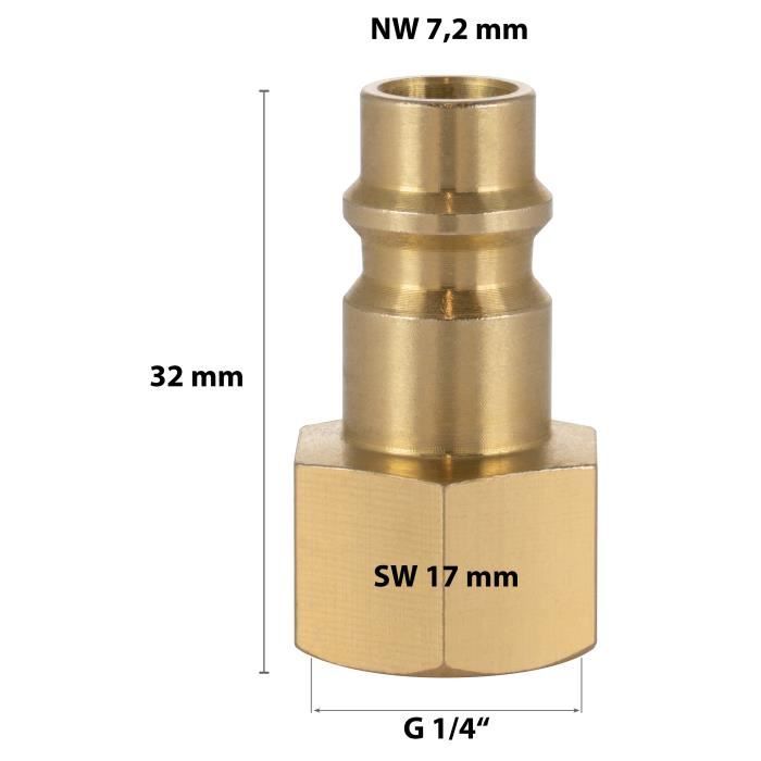 Embout pour air comprimé nw 7,2 avec filetage femelle 1/4" pour le raccordement à l'air comprimé