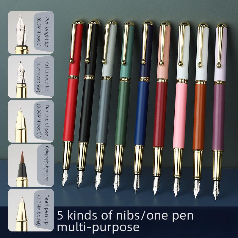 Mångsidig metallreservoarpenna: Kalligrafi- och kulspetspenna med flera spetsar för kontors- och studentbruk