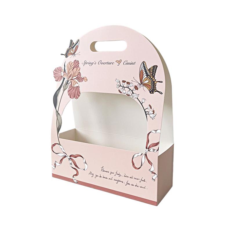 

1 шт., иллюстрированная цветочная коробка, праздничные подарки, принт в виде бабочки, ручная работа, упаковка для букета, свежая, трехмерная, портативная абрикосовый
