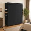 Space-saving Fabric Wardrobe with 3 Rods, 3 Shelves, 6 Side Pockets, Dust-Proof Doors with Zipper, Black
