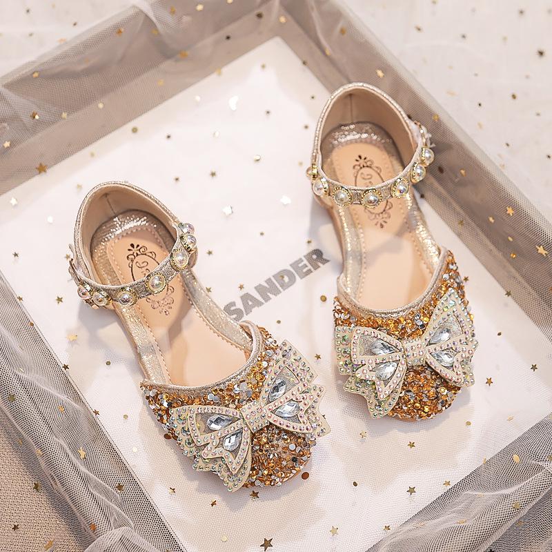 2026 Spring/Summer Rhinestone Bow Princess Shoes for Girls - Soft Sole Crystal Performance Footwear.