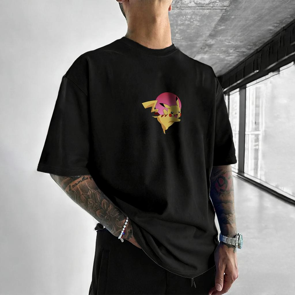 Game Pikachu Printed Cotton T-shirt 2026 Men's and Women's Summer New Hip-hop Trend Casual Loose Y2K Parent-child Top