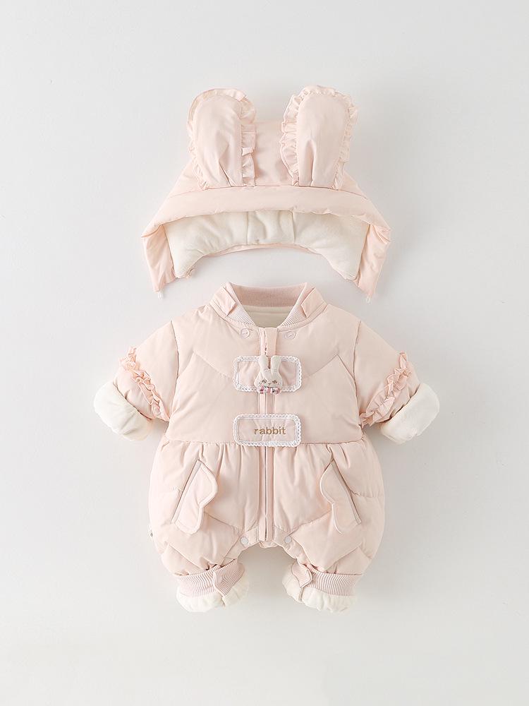 90% Weiße Entendaunen Baby Mädchen Winter Strampler - Leicht, Fleece-gefüttert, Verdickt zum Krabbeln im Freien