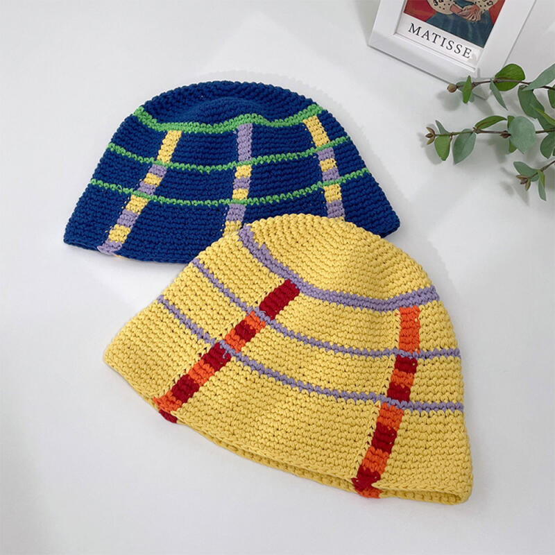 Ritvib Colorblock Handmade Colorful Hat Women s Cotton Check Camel