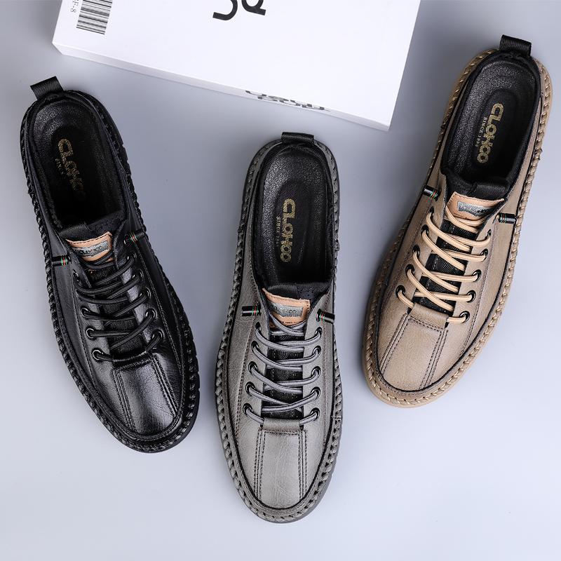 Fashionleather Casual Shoes for Men Lace Up Outdoor Oxfords Black Shoes Handmade Sewing Men's Skate Shoes Men Footwear
