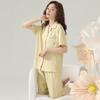Pajamas Women'S Japanese Solid Color Cotton Short-Sleeved Trousers Casual And Comfortable Summer Cardigan Loungewear Women