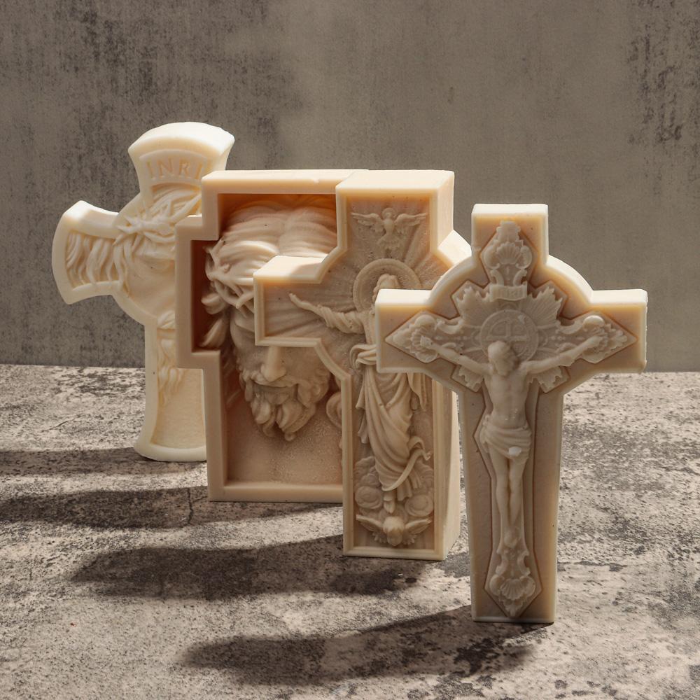 DIY Large Cross Candle Silicone Mold Handmade Jesus Madonna Relief Aromatherapy Resin Gypsum Mold Religious Decoration Gift