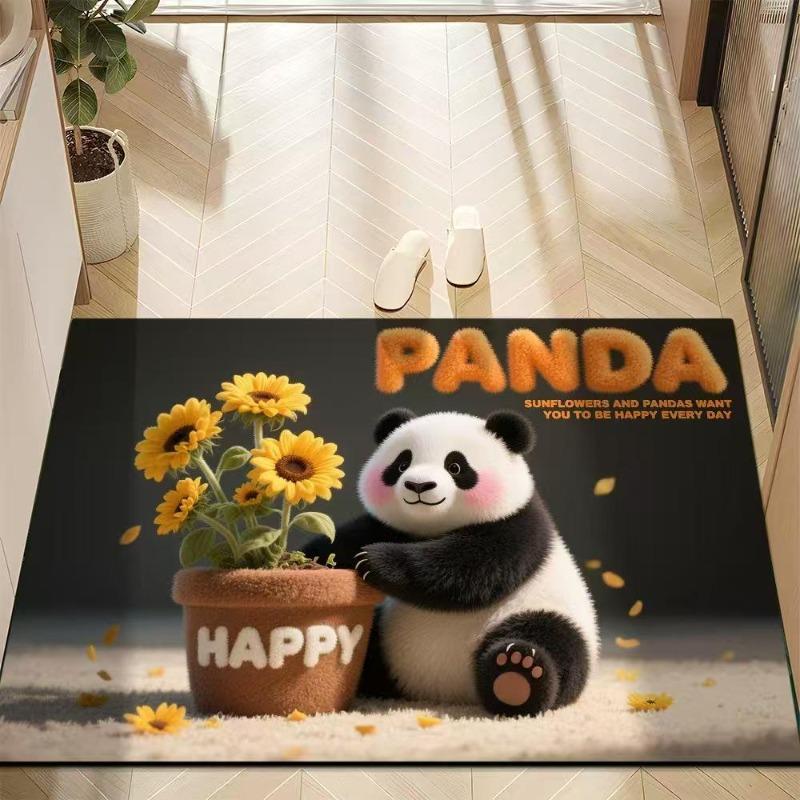 Cute Panda Diatomite Bath Mat - Super Absorbent Fast Dry Door Mat Anti-Slip Waterproof Floor Mat for Bathroom Kitchen Laundry Room