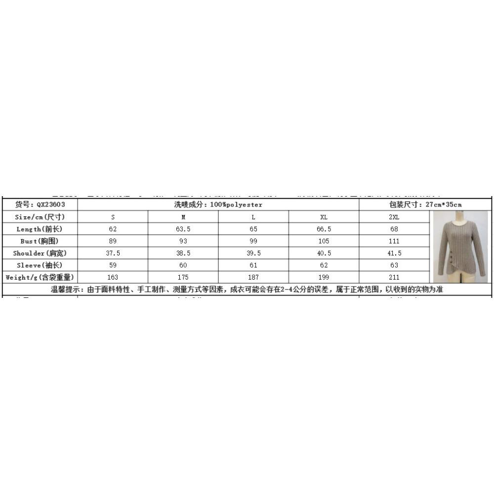 Women's Long-sleeved V-neck Top for Women's Buttons Asymmetric Knitted Base Shirt T-shirt for Women
