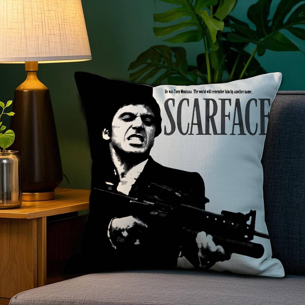 Classic S-Scarface Movie Pillow Case Plush Fabric Soft Double Sided Print Sofa Cushion Cover Throw Pillow Covers